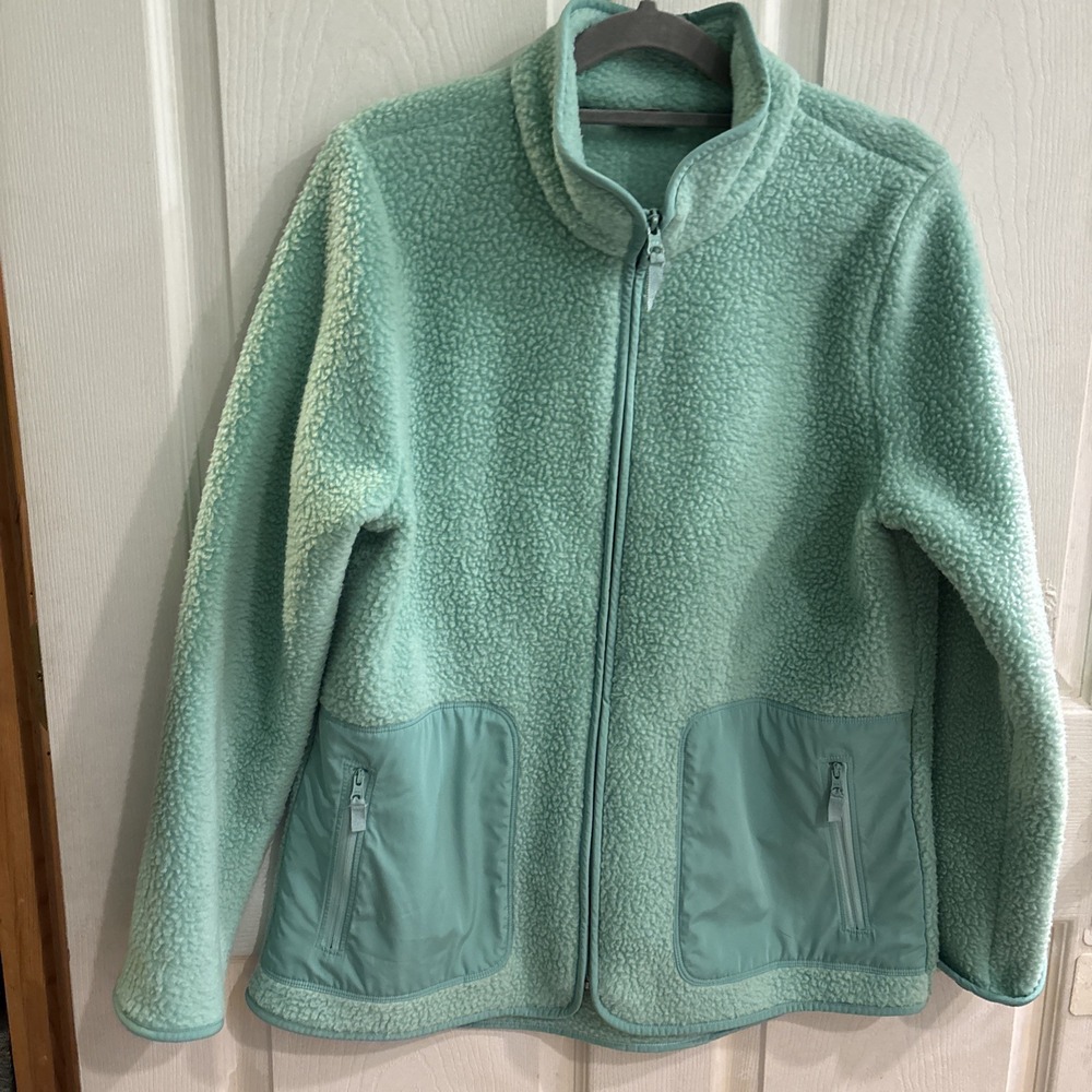 T By Talbots Vest Jkt Women Fleece Lightweight Full Zip Pockets M Teal Green